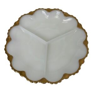 Milk Glass Gold Trim Divided Dish